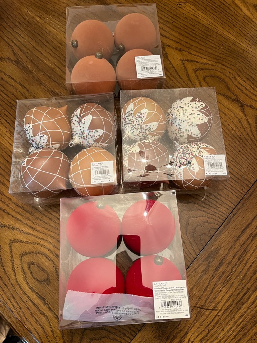 Bundle of Ashland flocked and gingerbread style ornaments, new